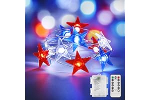 suddus 4th of July Decorations Red White and Blue String Lights Battery Operated 40 Led Star Fairy Lights for Independence Day Memorial Day