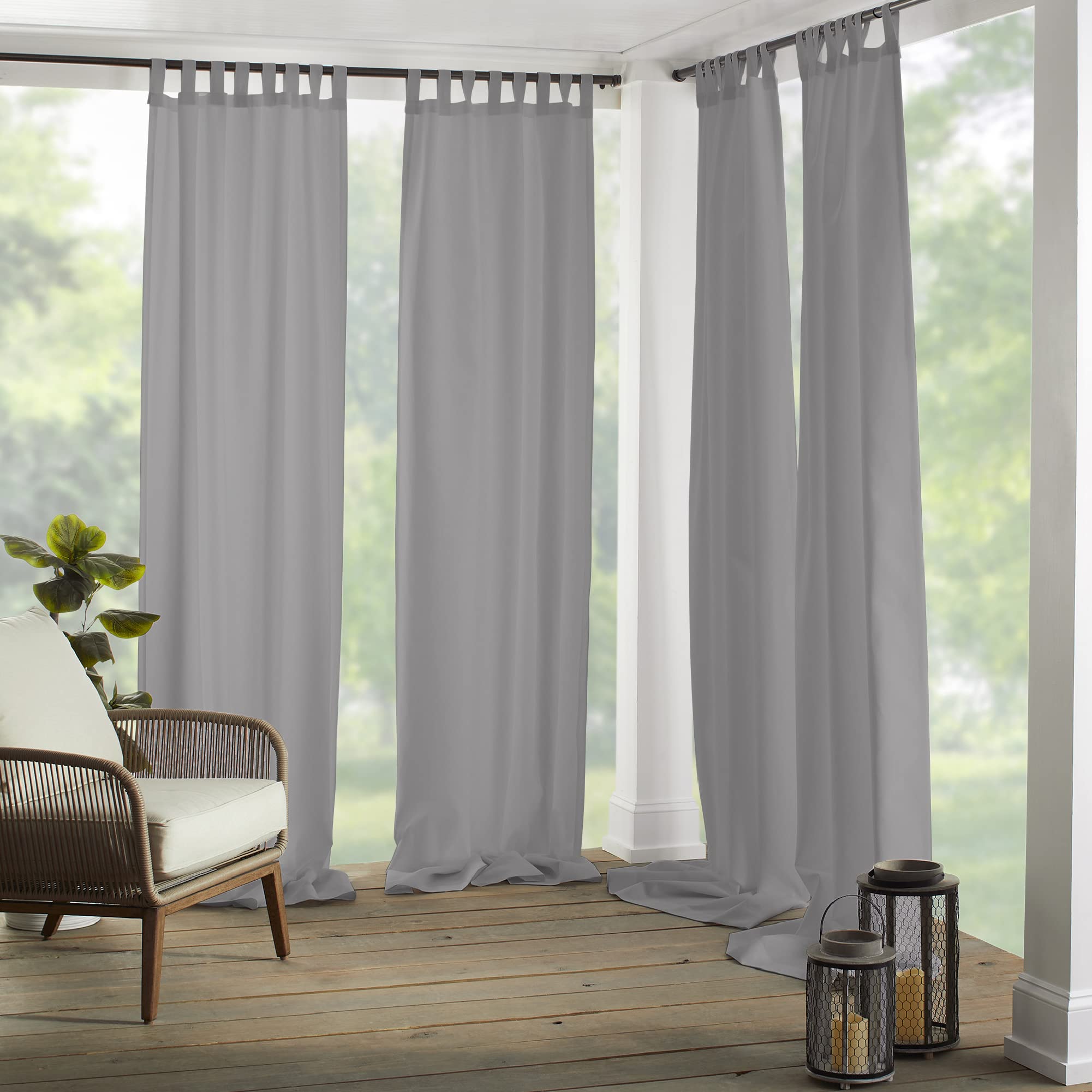 Elrene Home Fashions Matine Solid Tab-Top Indoor/Outdoor Curtain Panel, 52 inches X 84 inches, Gray