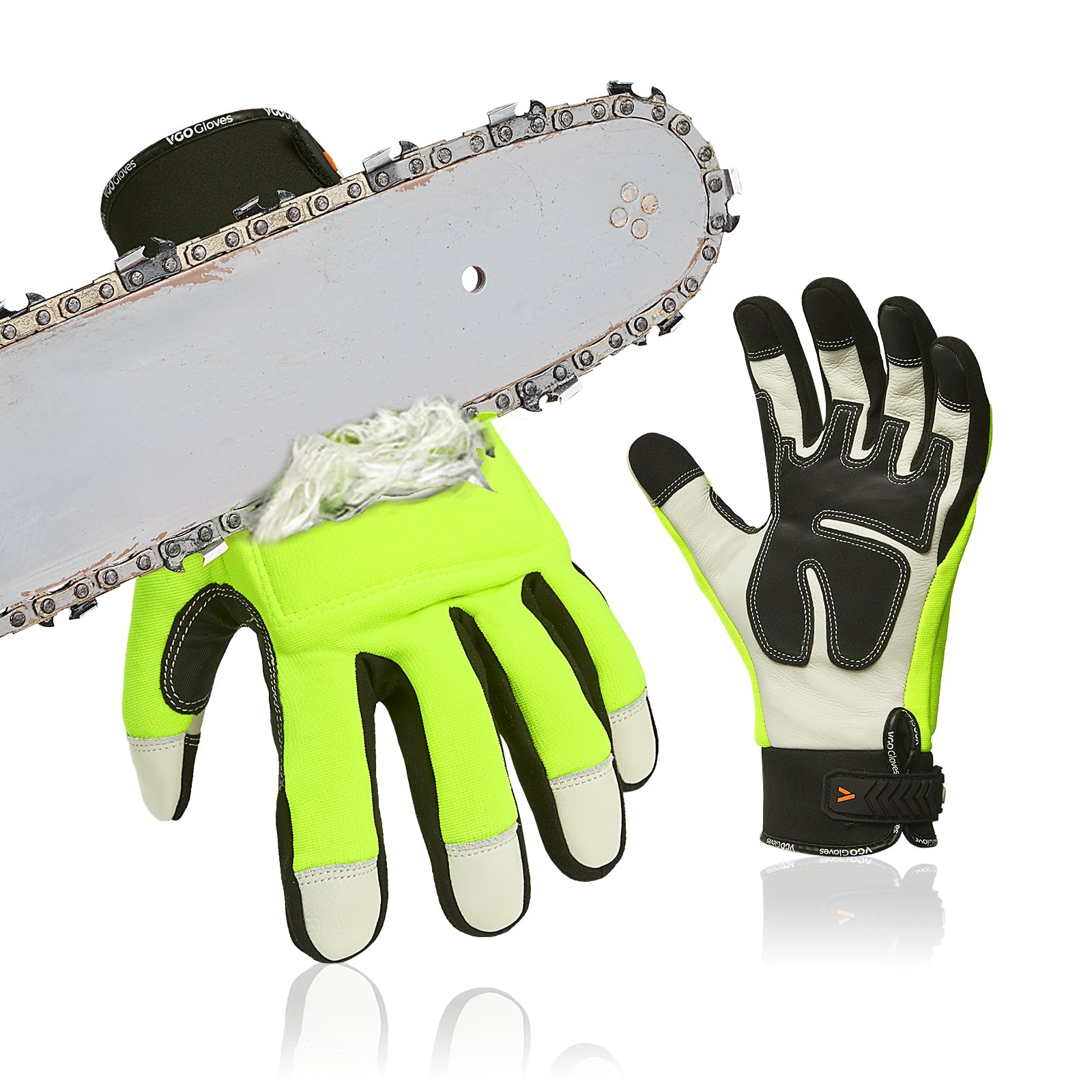 Vgo... Chainsaw Gloves 12-Layer Protection on Both Hands in Cowhide, Forestry Work Gloves Touchscreen Utility Touchscreen — image 1