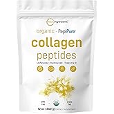 Micro Ingredients Collagen Peptides Powder Organic, 12oz | Type I & III + Natural Protein | Grass-Fed Bovine Source | Unflavored | Supports Skin, Joint & Bone Health | Paleo, Non-GMO