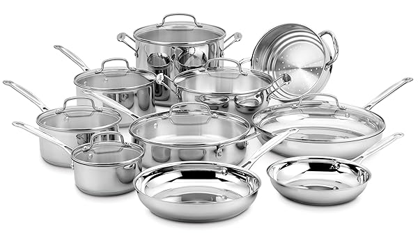 CUISINART 17-PIECE STAINLESS STEEL COOKWARE SET, CHEF’S CLASSIC...
