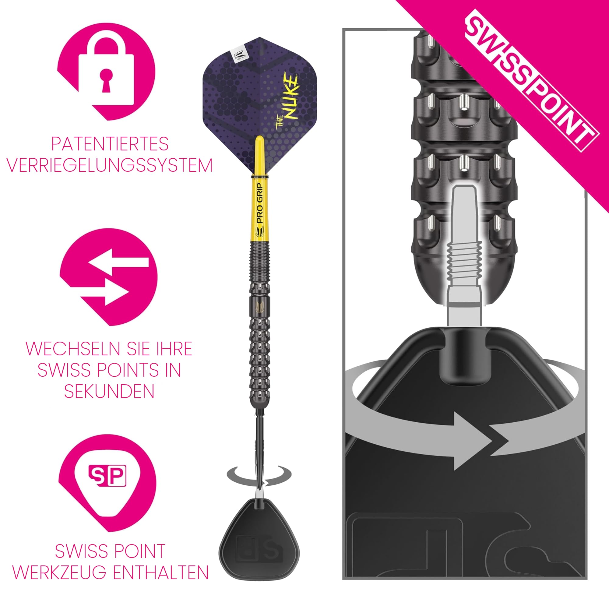 Target Darts Luke Littler G1 Steel Tip Swiss Point Darts, 90% Tungsten Dart, 23G | Steel Tip Dart der Generation 1, Player Edition Swiss Points Dart-Sets mit Werkzeug, Pro Grip Shafts und No.2 Flights 4