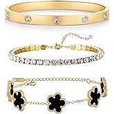 CRUSH CR 18K Gold Plated Bracelets for Women Non Tarnish, Chunky Cuff Bracelet stack stainless steel Gold Hand Chain Bangles Bracelet Set for Love Trendy Jewelry Gifts for Women