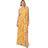 Adrianna Papell Women's One Shoulder Chiffon Gown | Long Evening Gown with Pleated Skirt, Fitted Bodice & Side Leg Slit, Yellow Multi 6