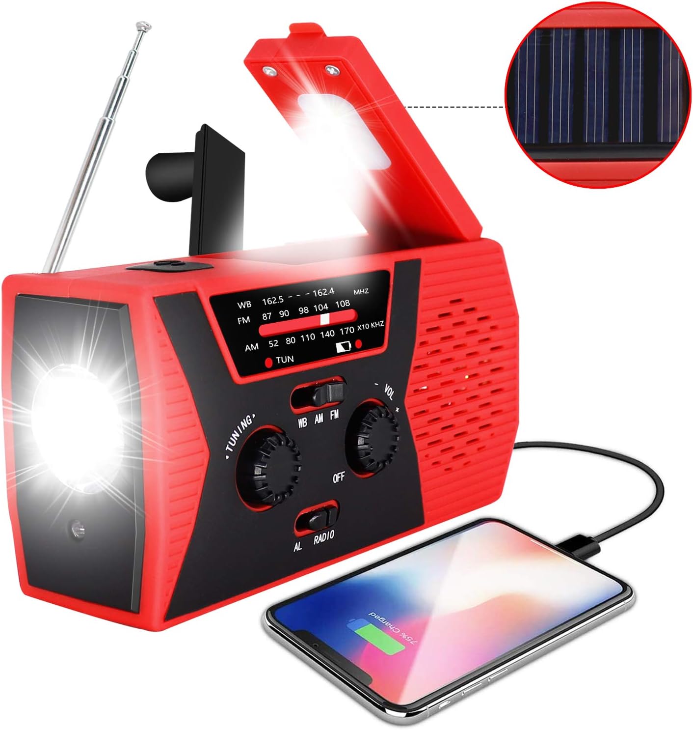 2020 Upgraded Emergency Solar Hand Crank Radio, RegeMoudal Hand Crank AM/FM/NOAA Weather Radio with Flashlight, Reading Lamp, 2000mAh Power Bank,USB Cell Phone Charger and SOS Alarm: Electronics