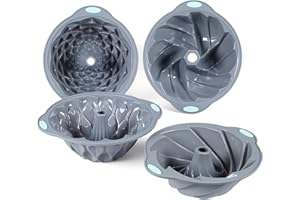 Tongjude 4 Pieces Silicone Fluted Cake Pans, Tube Baking Pan, Silicone Molds for Homemade Cake, Bread and Jello, Non-BPA, Grey
