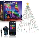 Super RGB Smart Christmas Tree Lights 6FT 400LED, DIY Color Changing Waterfall Xmas Tree Lights with Ring &amp; Top-Star, Remote &amp; APP Control, RGB-IC Dynamic String Light, Music Sync for Indoor Decor