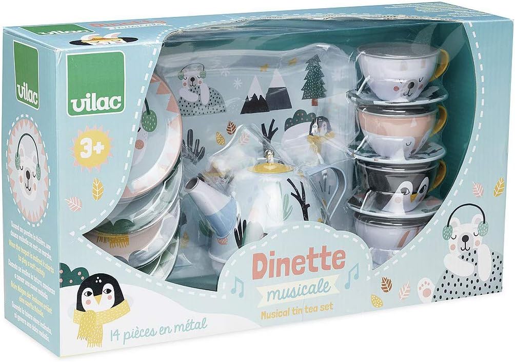 Vilac Musical Metal Tin Tea Set, Kitchen Pretend Play, Iceland Theme Illustrated By Graphic Designer Michelle Carlslund - Image 4