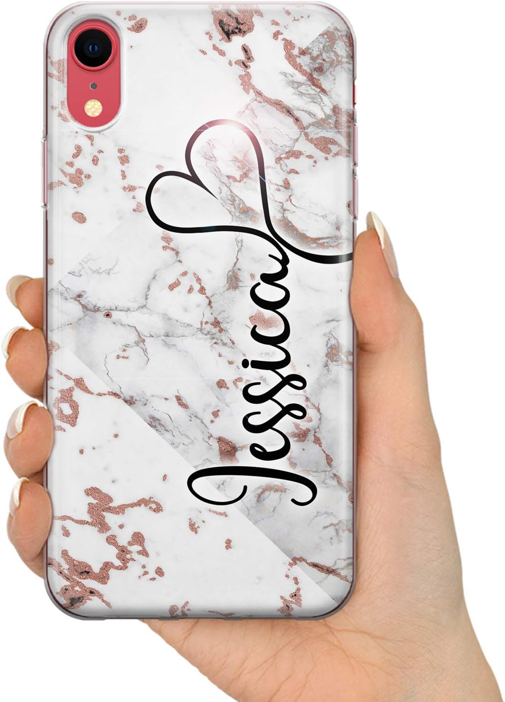TULLUN Personalised Phone Case for iPhone 6 / 6s - Clear Soft Gel Custom Cover Rose Gold Marble ET Individual Style Initials Name Text - Heart name