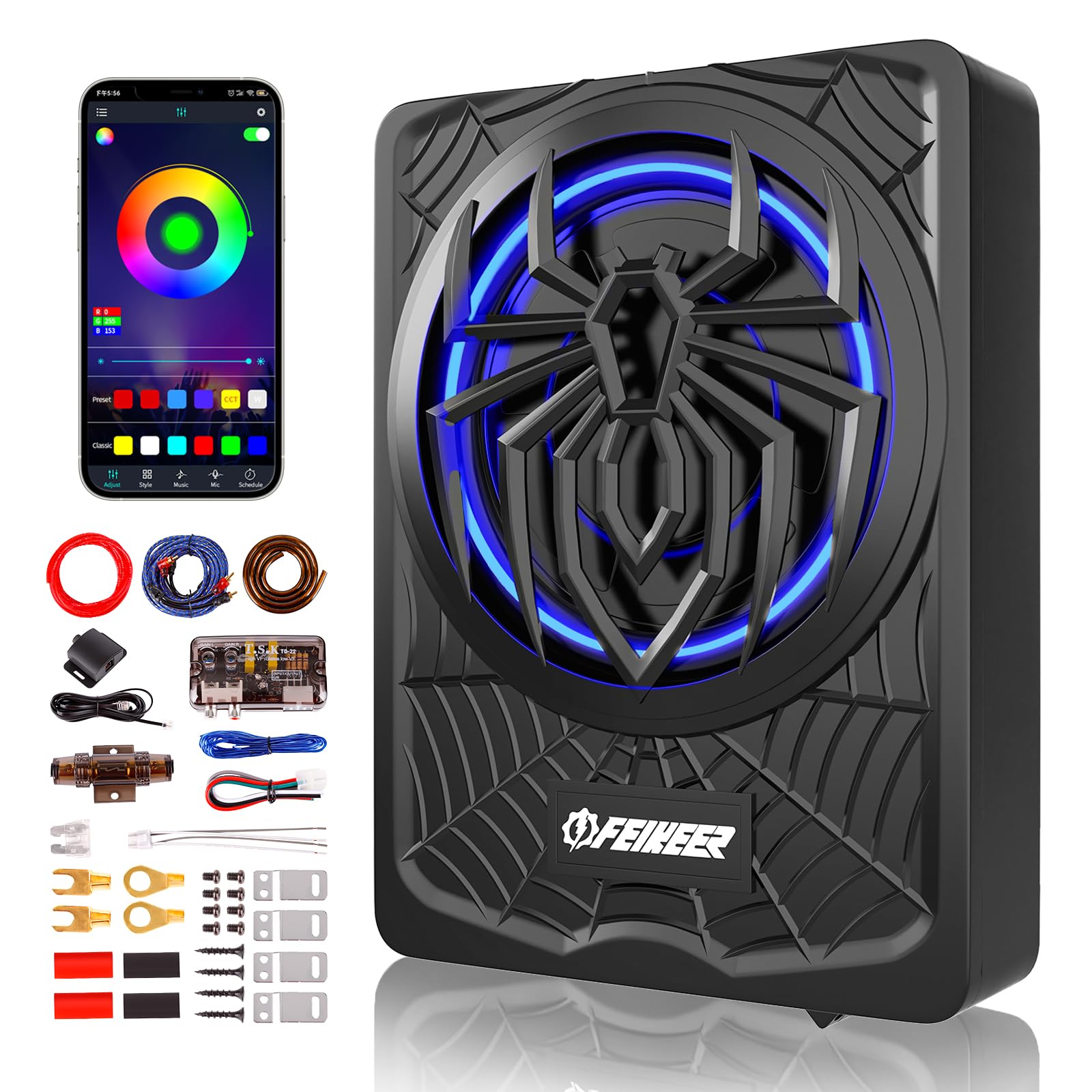 Photo 1 of NEW 10" 1200W Subwoofer,RGB Slim Underseat Car Subwoofer and Amp Package.Under Seat Subwoofers with Amp,Individual Control for Low Pass/Gain/Boost Bass.Deep Bass Perfect for Truck/SUV/Jeep/MPV