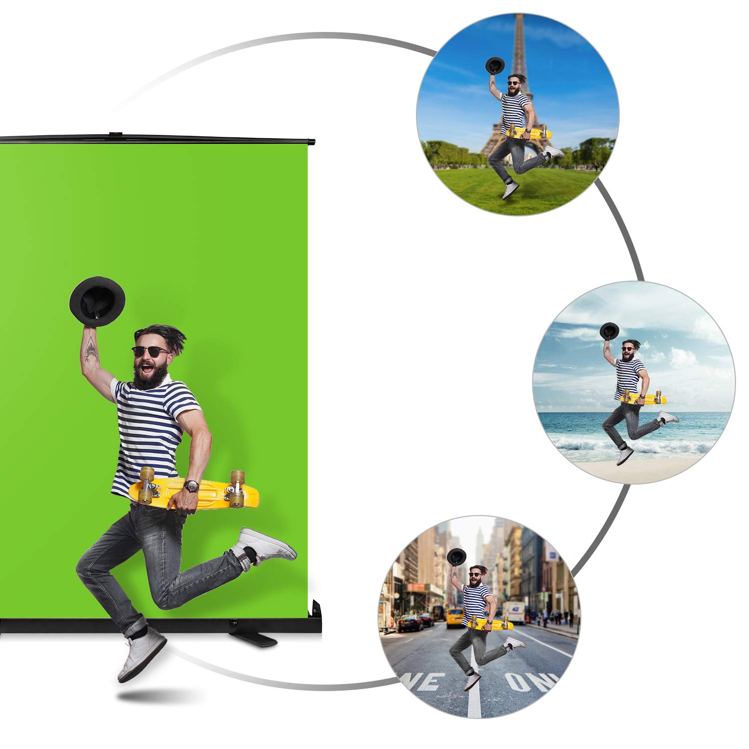 Upgrade Green Screen Size 61.1x72.5” Upgrade Version Collapsible Chromakey Panel Base Frame All in One Portable Design Punch-Free Set Up Easy Lock for Photo Live Game Tiktok Video (148x190cm)