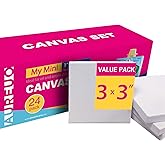 AUREUO Mini Stretched Canvas - 3x3 Inch/24 Pack - 2/5 Inch Profile Tiny Square Canvas Boards for Painting - Art Gift Set Bulk Pack Canvases for Acrylic Halloween Painting & Craft