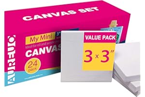 AUREUO Mini Stretched Canvas - 3x3 Inch/24 Pack - 2/5 Inch Profile Small Square Canvas - Gift Set Bulk Pack Canvases for Acrylic Painting & Craft