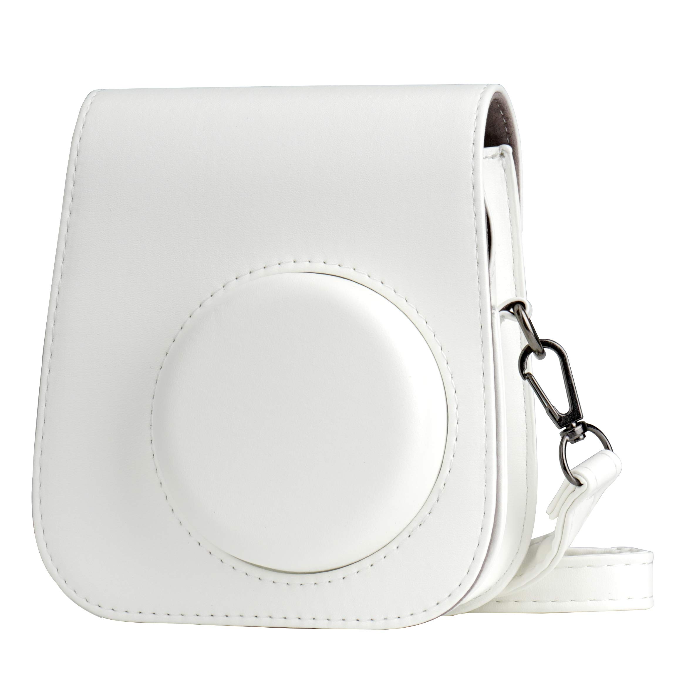 Cpano PU Leather Camera Case Compatible with Instax Mini 11 Instant Camera with Adjustable Strap and Pocket (White)