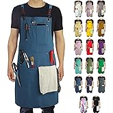 Stenffy Kitchen Apron, Work Apron, Canvas, Multiple Pockets, Gardening, Painting, BBQ, Artist, Carpenter, Sizes M to XXL, Blue
