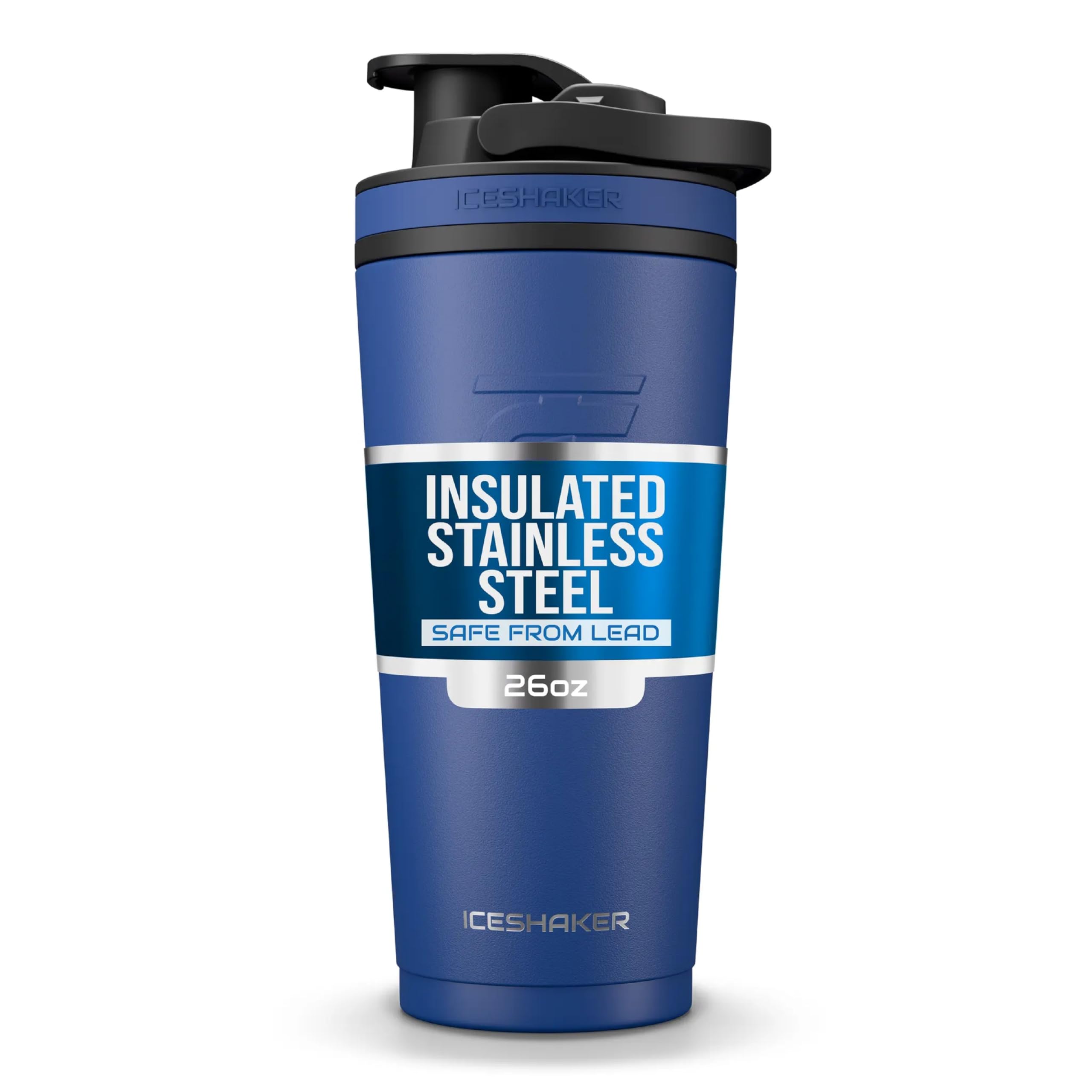 Ice Shaker Insulated Stainless Steel Shaker Bottle | 26oz, Navy | Cold for 30+ Hours | Insulated Cup with Twist-on Agitator | Odor-Free Shaker Cup for Protein Shakes, Water, Smoothies, Cocktails