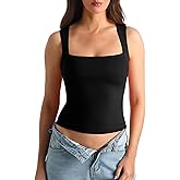 HOYAYO Women's Slim Fit Double-Layer Tank Top Square Neck Sleeveless Basic Fitted Tee Shirt