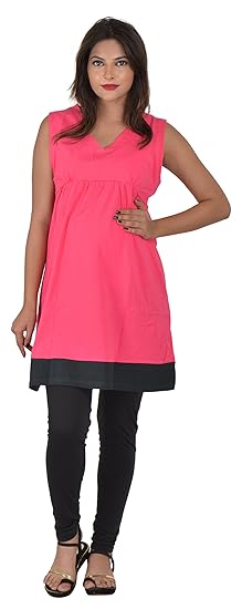 Maternity Jersey Sleeveless Tunic with Contrast Hem - Pink