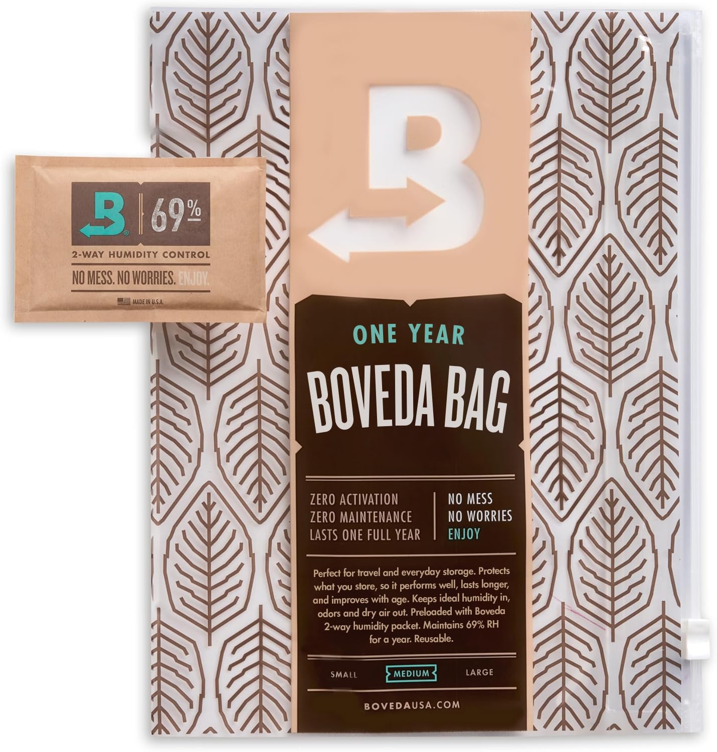 Boveda Portable Travel 2-Way Humidity Resealable Bag – Waterproof & Dustproof - Preloaded with 69% RH Pack - Patented Technology – Medium Storage For 15 Items – 1 Count