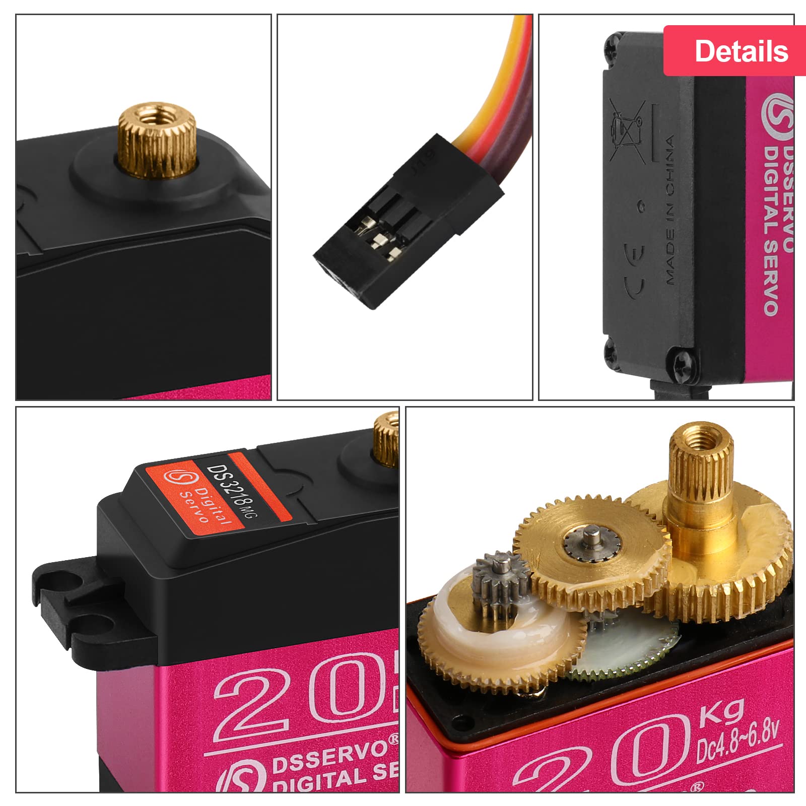 20KG RC Servo High Torque Servo Motors, Waterproof Full Metal Gear Steering Servo with 25T for 1/6 1/8 1/10 1/12 RC Car Robot DIY, Digital Servo with 25T Servo Horn, Control Angle 270°