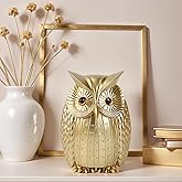 Qsabv Owl Decor Home Decor, Owl Statue for Bookshelf TV Stand Fireplace Mantel Wall Shelf Bedroom Living Room Office, Gold Small Owl Figurines Animal Sculptures Gift for Birds Lovers