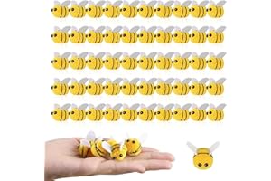 SINGOMON 50PCS Mini Bees Mini Wool Felt Bees Bee Plush Bumblebee Pompoms Craft Decorations Black Yellow Felt Balls for Hats C