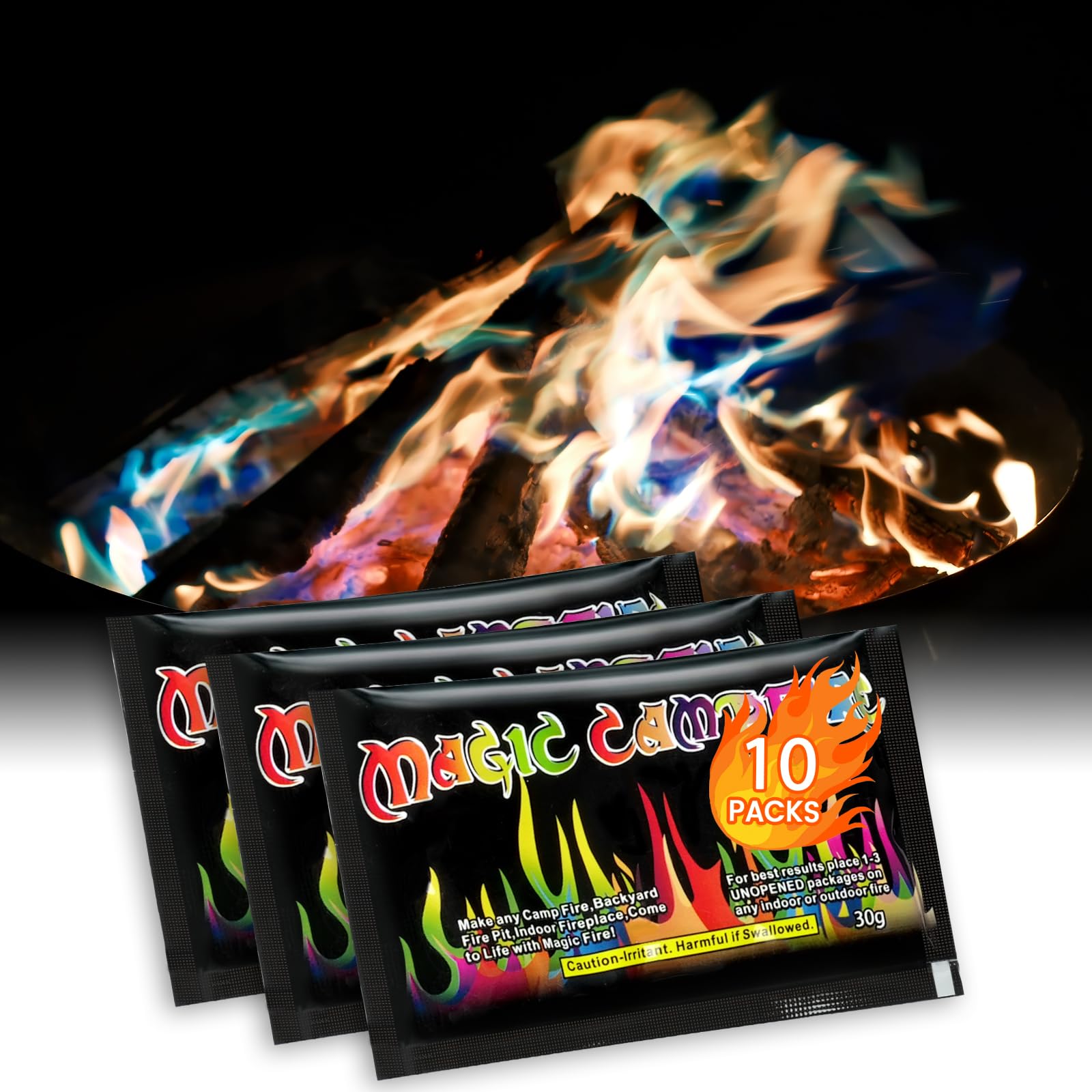 SUNLIFER Mystical Colour Changing Fire Sachets: Magical Vibrant Flames Colour Changer for Outdoor Fire Pit, Campfire - 30g x 10 Packs