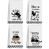 4Pcs Funny Cat Meme Kitchen Towels 24x14 Inch, Humorous Naughty Cats Absorbent Microfiber Dish Cloth Tea Towel, Waffle Weave Hand Towels for Kitchen Home Bathroom, Cat Lover Gifts