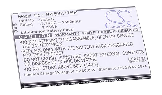 vhbw Li-Ion Akku 2500mAh (3.7V) für Handy Smartphone Telefon Cubot Note S