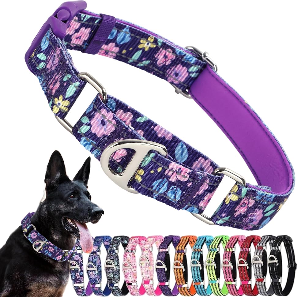 Photo 1 of ** BLACK/ SIMILAR IMAGE***Purple Martingale Collar for Dogs, Reflective Nylon Dog Collar with Quick Release Buckle, Female Girl's No Pull Pet Collar Adjustable Training, Walking, Hunting Floral, M
