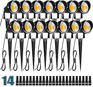 ZUCKEO 10W Low Voltage Landscape Lights LED Landscape Lighting with Connectors 12V Outdoor Spotlights Flood Garden Pathway Lawn Yard Lights 1000LM Waterproof Warm White Light (14 Pack with Connector )