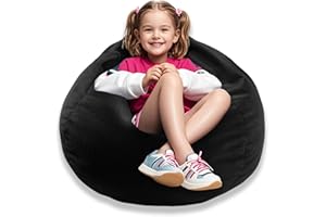 LPMOERA 3FT Bean Bag Chairs for Kids/Teens with Memory Foam Filling Bean Bag Sofa with Handle Ultra Soft Washable Corduroy Fabric Lazy Sofa for Living Room Bedroom College Dorm Black