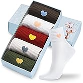 Corlap Women's Cute Cotton Crew Athletic Running Socks - Ankle High, Novelty Fun Heart Design 5-Pairs (Gift Box)