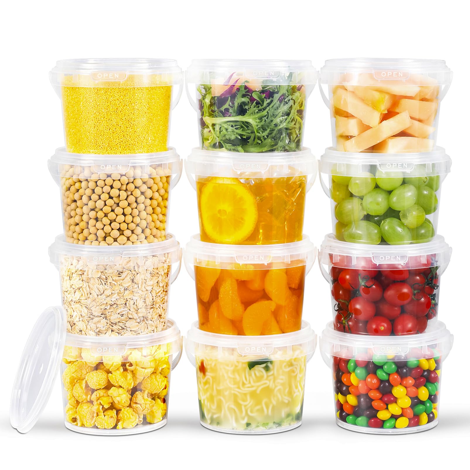 Photo 1 of ASEVAT 16 oz Airtight Clear Plastic Bucket with Lid, Reusable Ice Cream Tub with Handle, Food Grade Freezer and Microwave Safe Food Storage Containers for Sauce, Soup (12 pack)