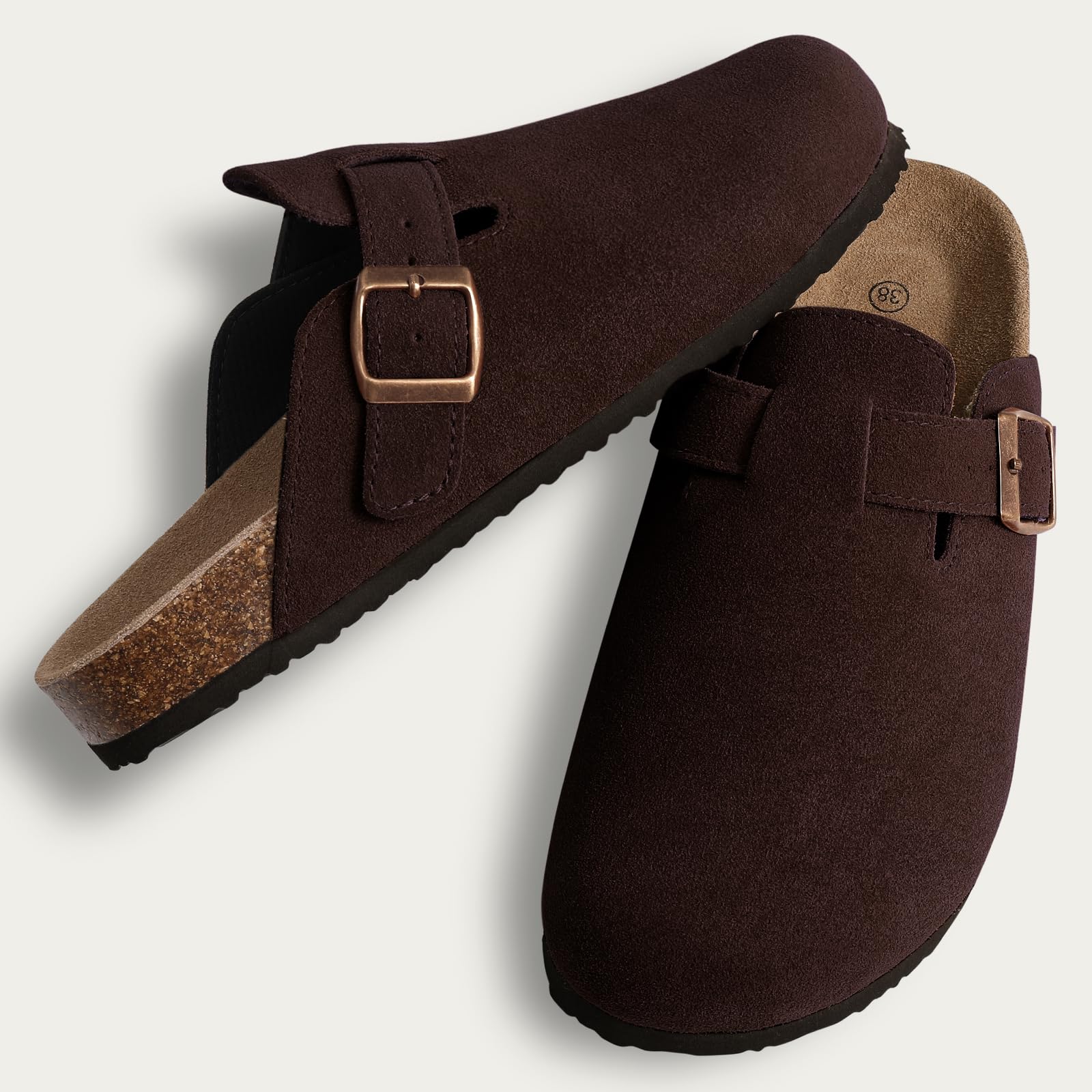 KIDMI Genuine Suede Clogs for Women Cork Footbed Sandals Leather Mules Potato Shoes with Arch Support