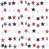 TecUnite 8 Strands Patriotic Star Streamers Banner Garland for 4th of July BBQ, Memorial Day, Veterans Day Party, Independence Day Celebration, Labor Day， Holiday Decorations, Red White Blue