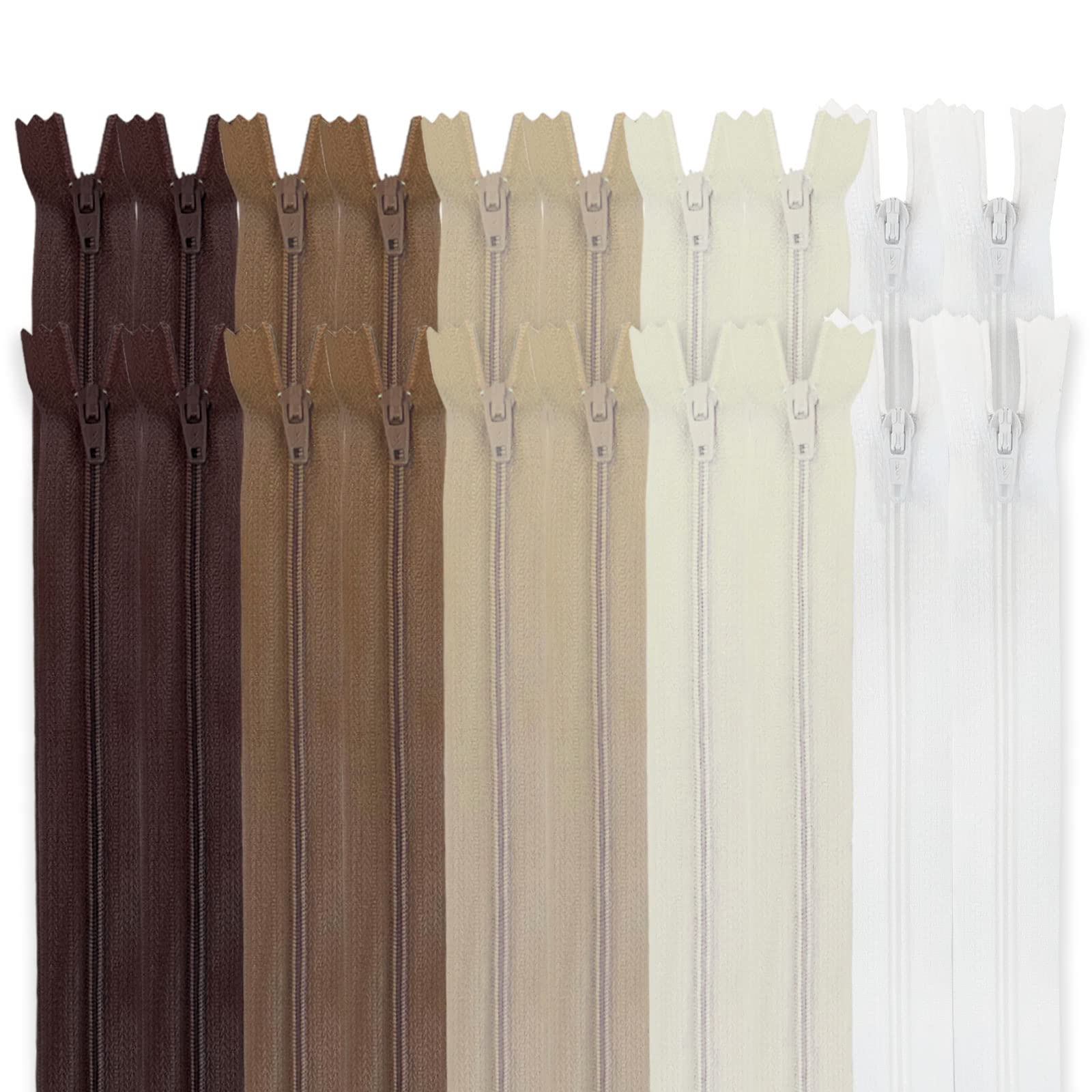 MARARDI [Pack of 20 Zippers [Nude] Nylon [12 cm] Sewing and Crafts for Clothes Bags Fabric for Sewing Machine Patchwork Plastic Cotton Zipper with Metal Zipper