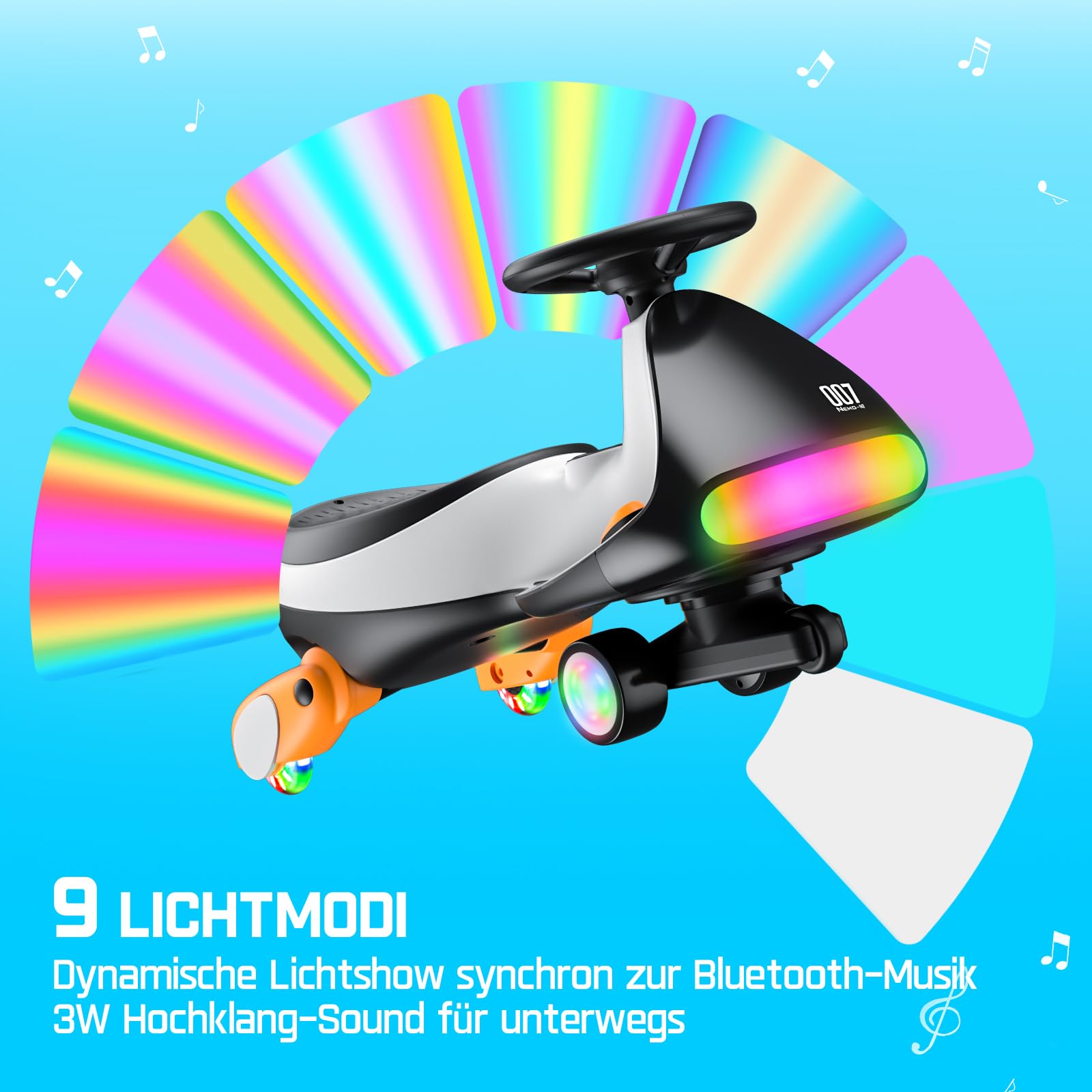 FanttikRide N7 Ultra Elektrisches Kinderauto mit Pedal, Kinder Auto, MagicMute Motor, 2 Geschwindigkeiten, 9 Farbmodi, Digitalanzeige, Bluetooth, für Kinder ab 3 Jahren, 68KG, Pinguin Schwarz 4