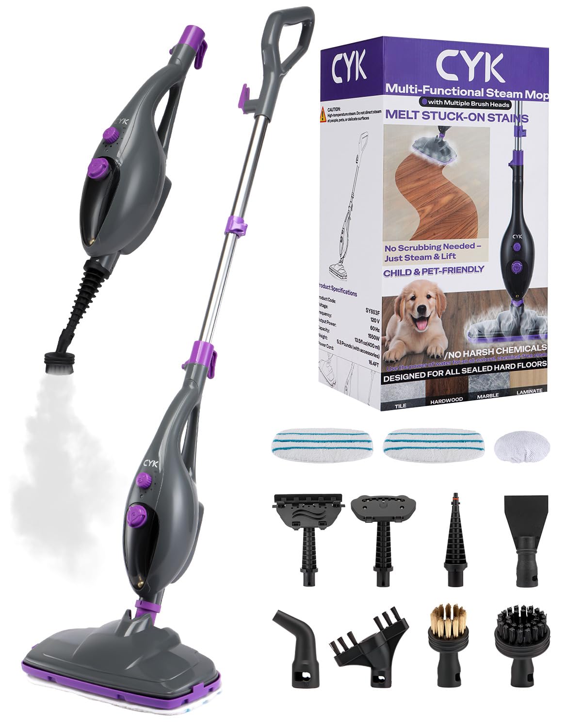 Photo 1 of CYK Steam Mops for Floor Cleaning, 12 in 1 Handheld Steam Cleaner for Home, Floor Steamer for Hardwood Floors and Tile(Purple-grey)