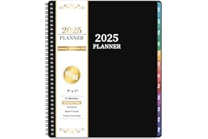 VONDAFE 2025 Planner - Planner 2025, Jan.2025-Dec.2025, 9"×11", Weekly and Monthly Planner 2025 with Inner Pocket, Colorful Tabs, Twin-wire Binding - Black
