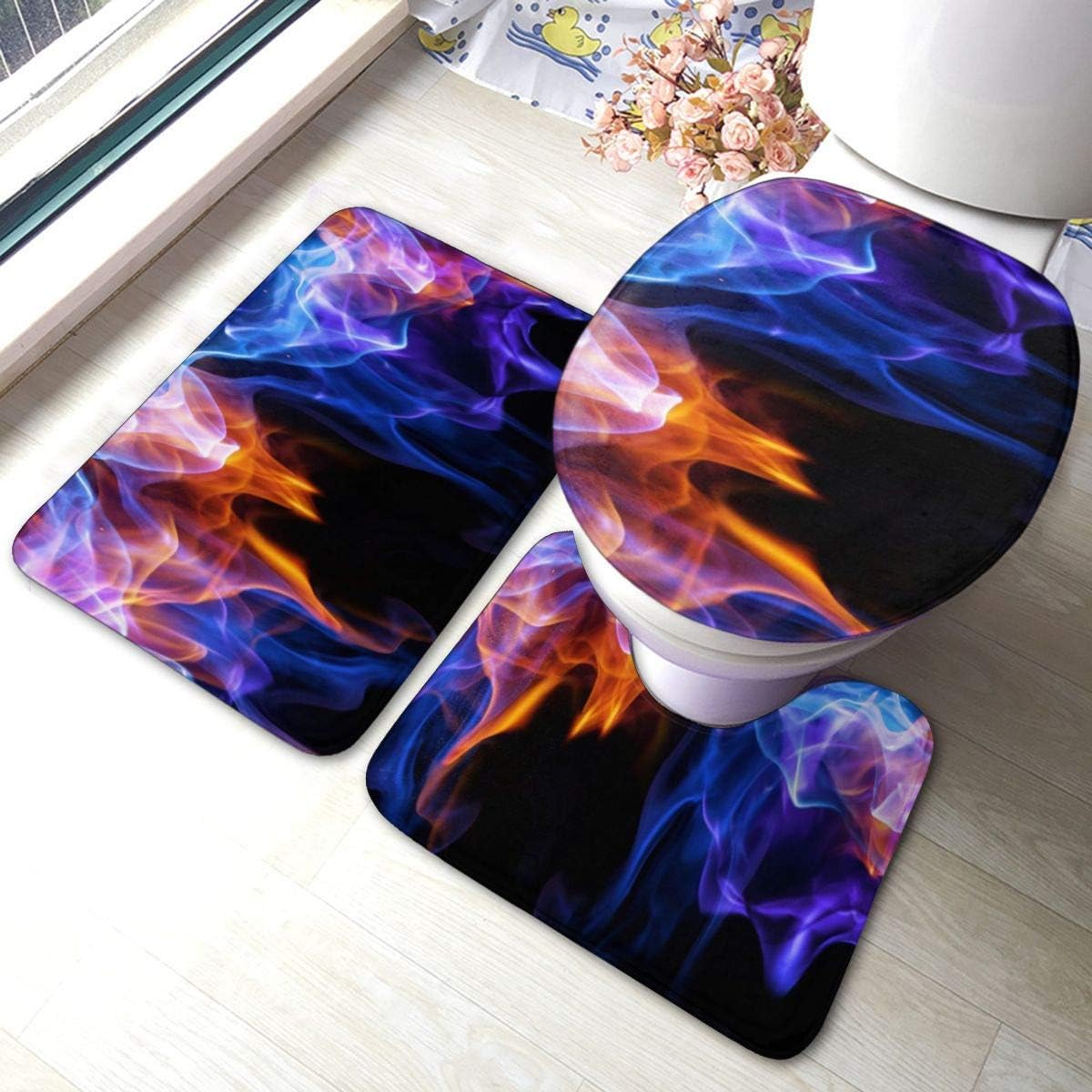 Kcmical Rote und Blaue Feuer Soft Comfort Flanell Badezimmermatten