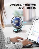 GAIATOP Portable Clip Fan 2000mAh Battery USB Desk Clip On 3 Speed view 2