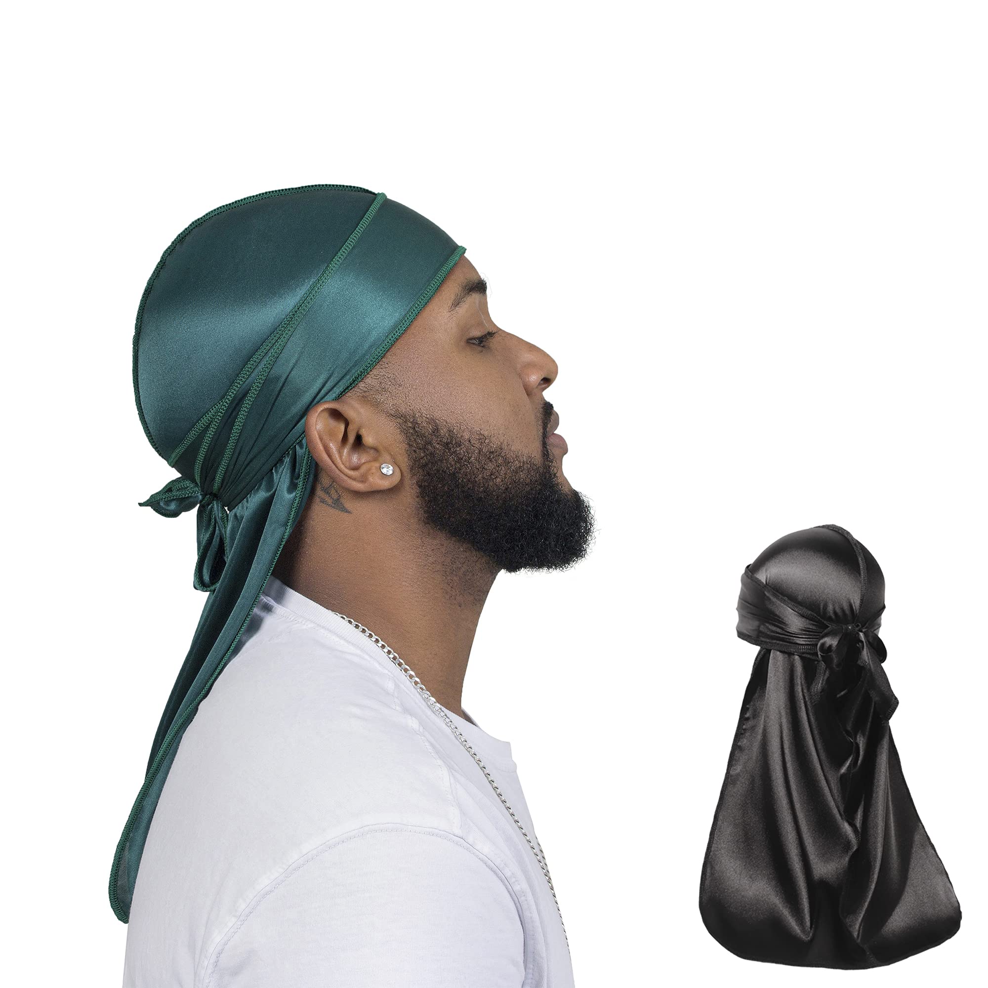 Photo 1 of ForceWave 2 Pieces Silky Durag Pack for Men Women Waves, Premium Satin Deluxe Du-rag (Black Green)
