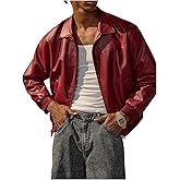 Verdusa Men's Vintage Leather Jacket Zip Up Long Sleeve Collared Outwear with Pockets