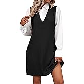 Zeagoo Womens Sweater Vest Dress Pattern Knitted Pullovers Sweaters V Neck Tank Sweater Dress with Pockets