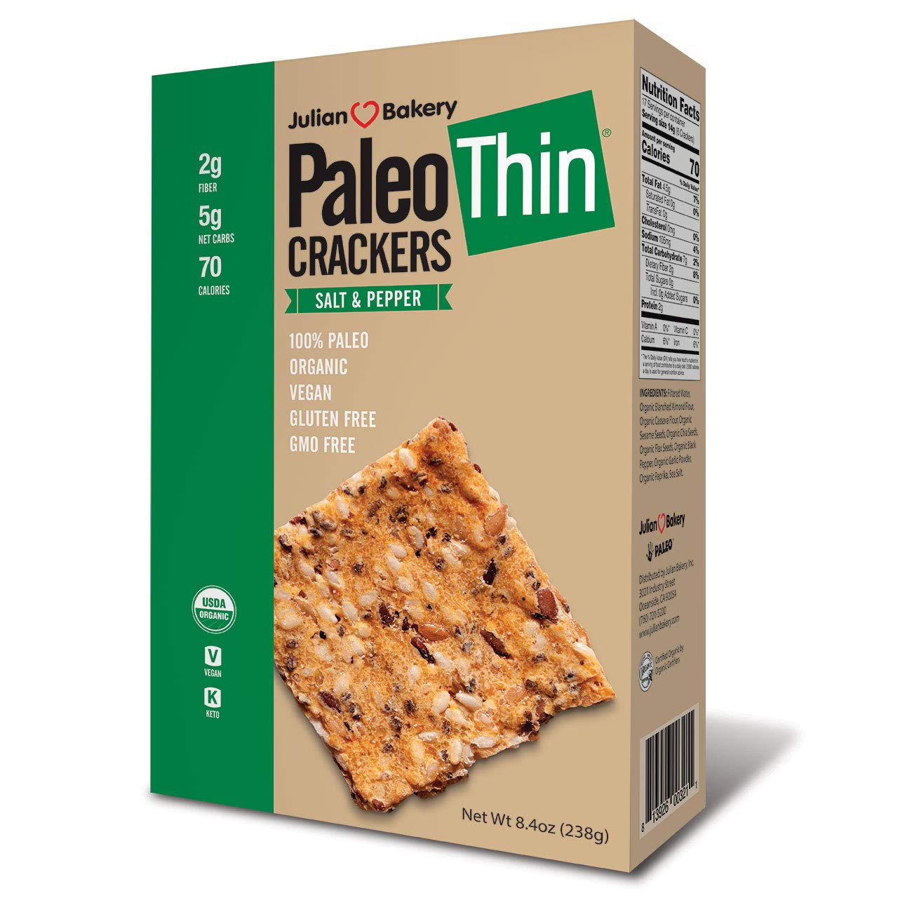 Julian Bakery Paleo Thin Crackers Salt Pepper Usda Organic Gluten Free Grain Free Gmo Free Low Carb 6 Pack
