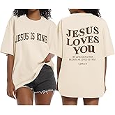 Sulayesh Christian Oversized Shirts for Women Jesus is King Jesus Loves You T Shirt Faith Religious Inspirational Tees Tops