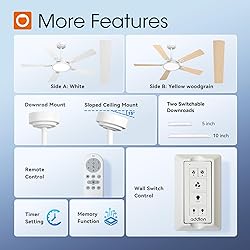 addlon Ceiling Fans with Lights, 52 inch White