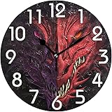 Naanle 3D Magic Head of Angry Red Dragon Print Round Wall Clock Decorative, 9.5 Inch Battery Operated Quartz Analog Quiet Desk Clock for Home,Office,School