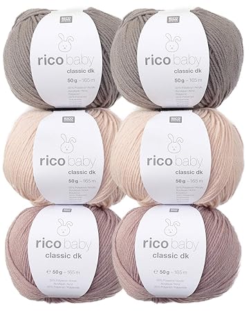Woll-Set Babywolle Rico Baby Classic 6x50g #9, weiche Wolle zum Stricken und Häkeln